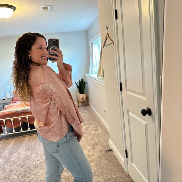 Xirena Pink Metallic Striped Button Front Blouse Small - Picture 4 of 11